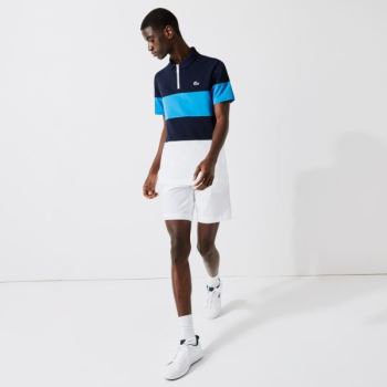 Lacoste SPORT Striped Stretch Piqué Zip-Up Golf Polo Shirt - Šortky Pánské Tmavě Blankyt Blankyt / B